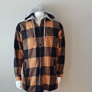 Harley-Davidson Hooded Plaid Flannel Shirt Jacket - Orange & Black Buffalo Check
